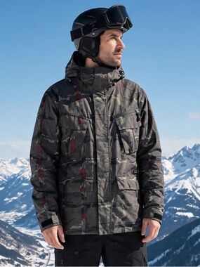 Burton DryRide Snowboard Jacket Mens M Black Plaid Cargo Pocket Hood Ski Snow